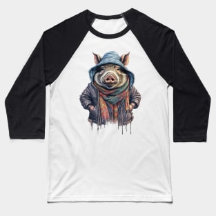 wild boar wearing a jackets hat and a scarf Baseball T-Shirt